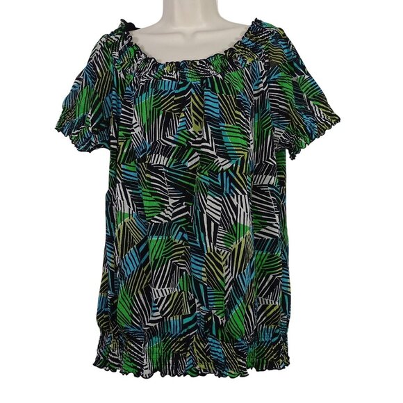 East 5th Tops - East 5th Geometric Print Smocked Blouse Women Size 1X Short Sleeve Work Casual
